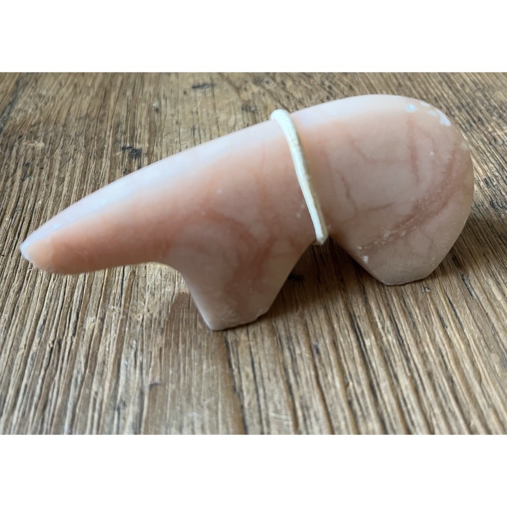 Vintage Hand Carved Pink Alabaster Onyx Marble Bear Animal Sculpture Totem 3"